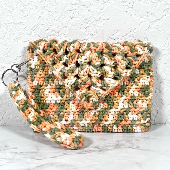 Hand Crafted Handbags - Peach Crochet Wristlet Clutch